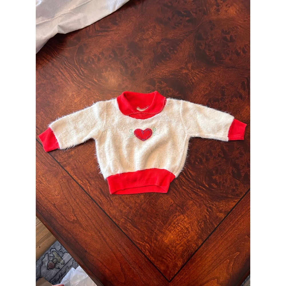 Vintage Stone Baby Sweater 9 Months Cream Red Heart Fuzzy Knit Made in USA